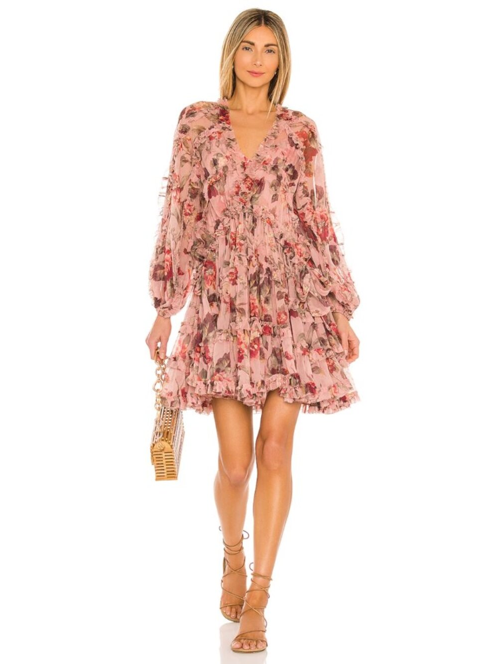 Zimmermann Cassia Frill Billow Floral Silk Mini Dress Size 2 MSRP $1100
